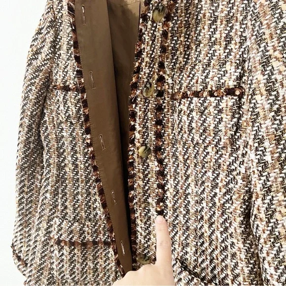 Ann Taylor Fringe Tweed Brown Jacket Blazer Size 4 - Picture 4 of 7